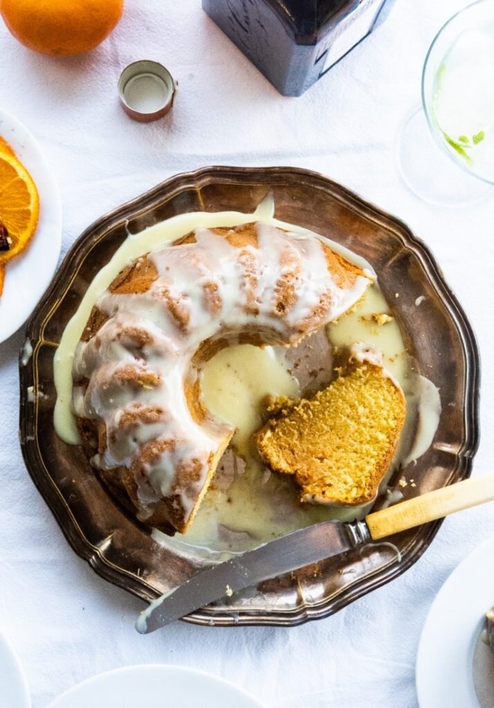 Orange Bundt Cake with Cointreau Liqueur and White